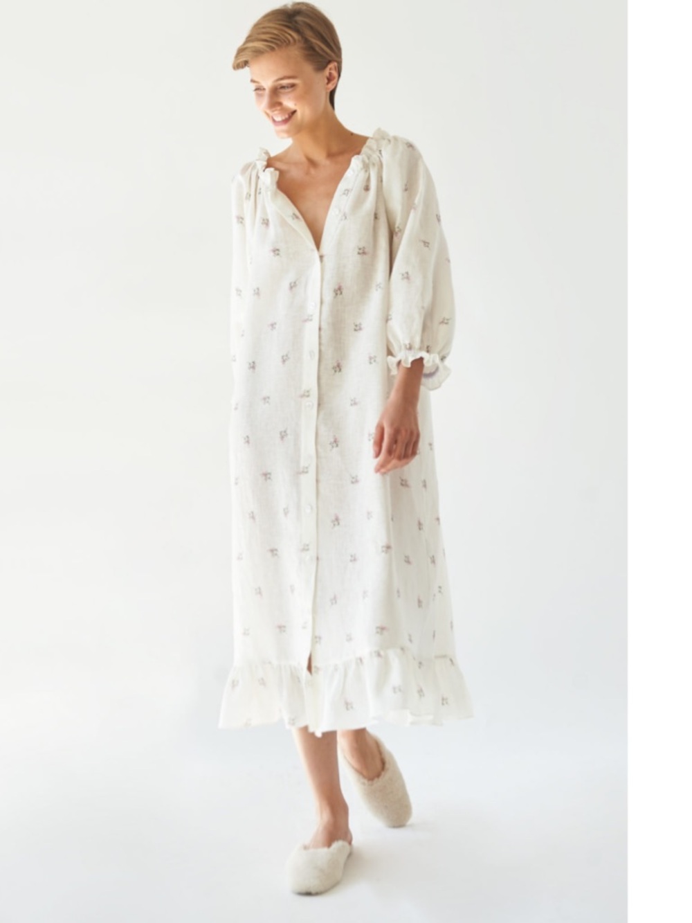 Sleeper SLEEPER LINEN Flower Loungewear Dress